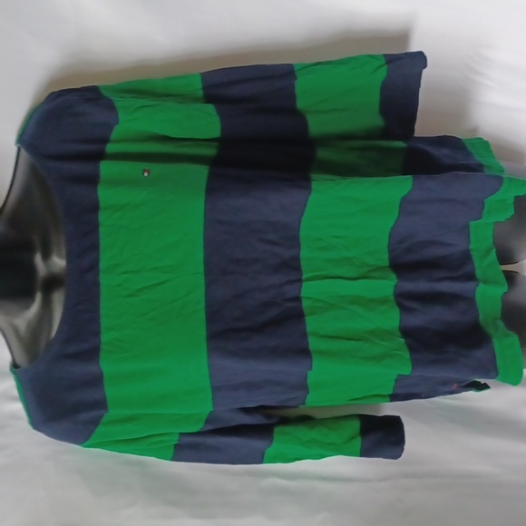 Tommy Hilfiger Navy and Green Striped 3/4 sleeve tee - Picture 1 of 7